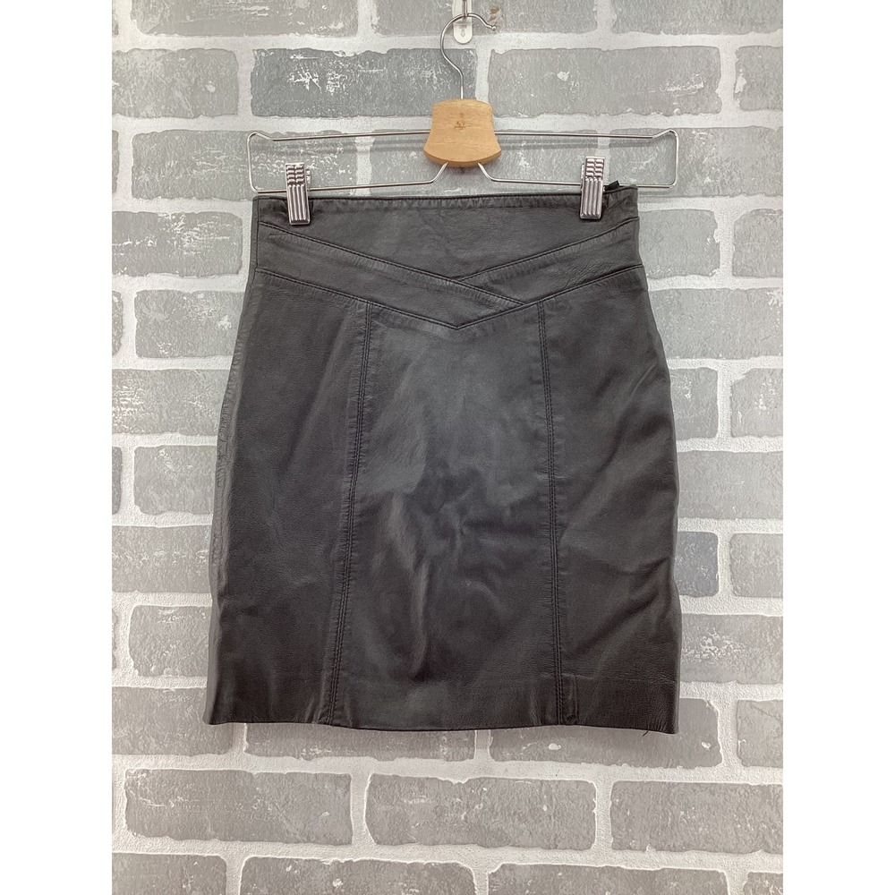 Drunkard Vintage Black Leather Mini Skirt V-Waist Panel Stitch‎ 100% Leather